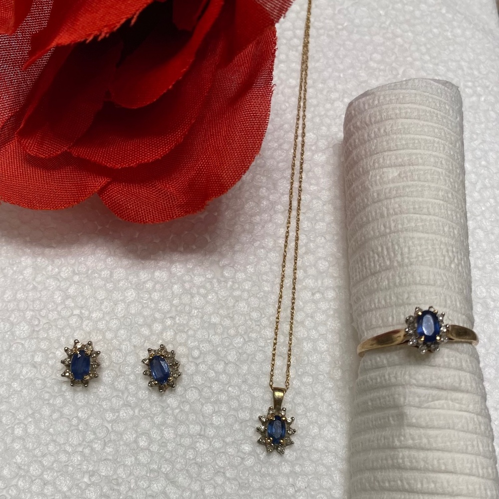 Sapphire and diamonds 10K Gold 3 piece set